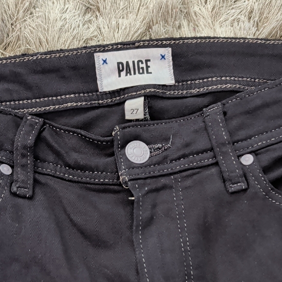 PAIGE Black Distressed Raw-Hem Skinny Jeans - Picture 2 of 5